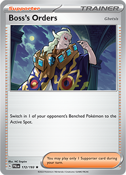 Rare Pokémon card Boss's Orders [Ghetsis] 172/193 from Paldea Evolved expansion